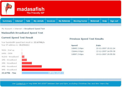 speed test results