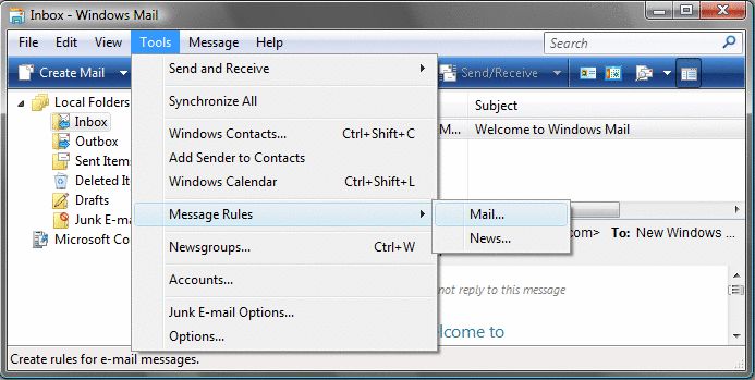 Setting mail rules - Windows Mail - 1