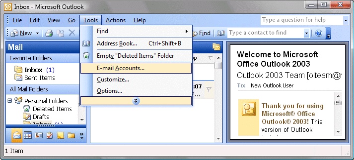 Outlook 2003 - check settings 2