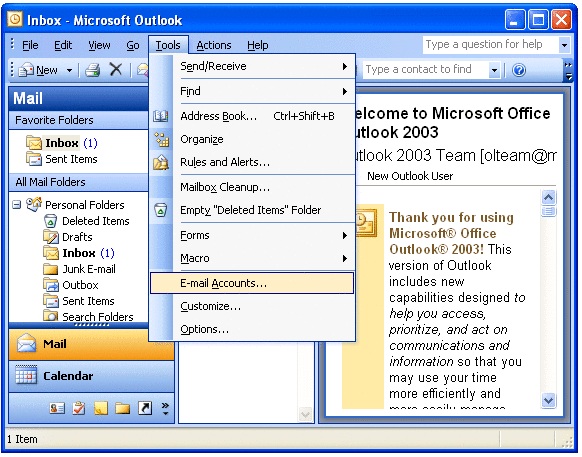 Outlook 2003 - domain account - 1
