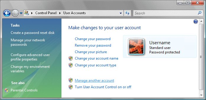 Creating user accounts in Windows Vista - 2