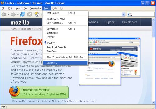 Firefox setting Homepage - 1