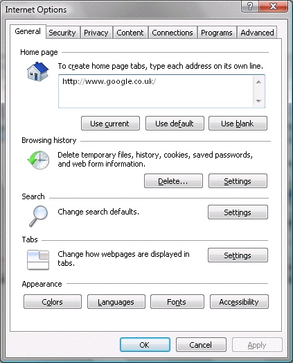 Setting your homepage - IE 7 - 2